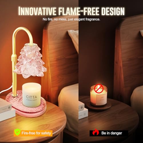 Christmas Tree Shape Candle Warmer Lamp with Timer Dimmable Adjustable Height Wax Warmer Lamp for Jar Candles With 2 Bulb...