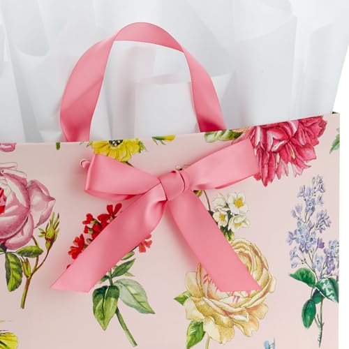 Hallmark 10" Large Mother's Day Gift Bag with Tissue Paper (Vintage Floral with Pink Bow) for Valentine's Day, Easter, Bri...