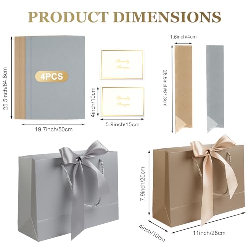 Ninsula 2 Pcs Large Gift Bag, Birthday Gift Bag With 2-Color Ribbon, 2 Greeting Cards and 4 Sheets Tissue Paper, Portable ...