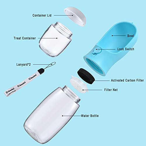 Cibaabo Dog Water Bottle with Food Container, Travel Puppy Water Bowl, Portable Pet Dispenser, Dog Gift Stuff Accessories ...