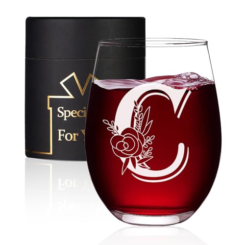Jmugmt Letter C Personalized Initial Wine Glass, Personalized Birthday Letter C Wine Glasses for Women, Birthday Mothers D...