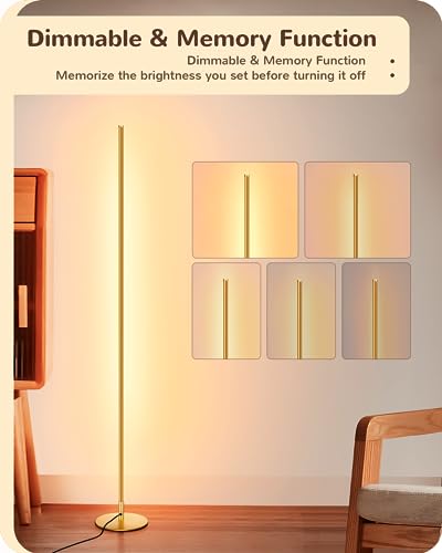 EDISHINE LED Corner Floor Lamp, Set of 2 Minimalist Dimmable Light with Remote, 57.5" Tall Standing Lamp for Living Room, ...
