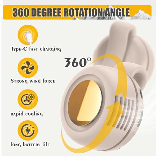 Portable Silent Mini Bladeless Electric fan Clip-On,3-Speed Rotatable Hands-FreeClip-On Fan for Shirt and Waist,Portable M...