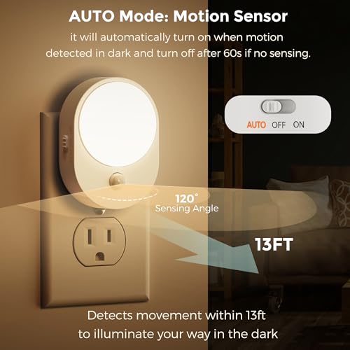 L LOHAS LED Motion Sensor Night Light,[2-PACK] Night Lights Plug into Wall,Motion Sensor and Dusk to Dawn Sensor,3000K Sof...