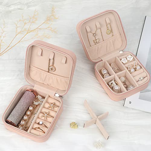 MFXIP Travel Jewelry Case Small Jewelry Box Jewelry Organizer Storage Case Portable PU Leather Mini Jewelry Travel Case fo...