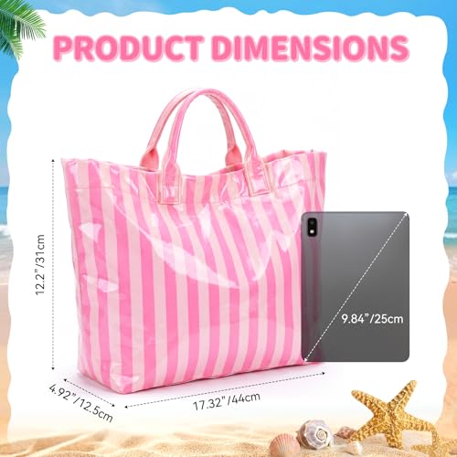Aliceset Stylish Large Striped Tote Bag for Women Waterproof Beach Bag with Top Handles for Travel Gym Work Grocery