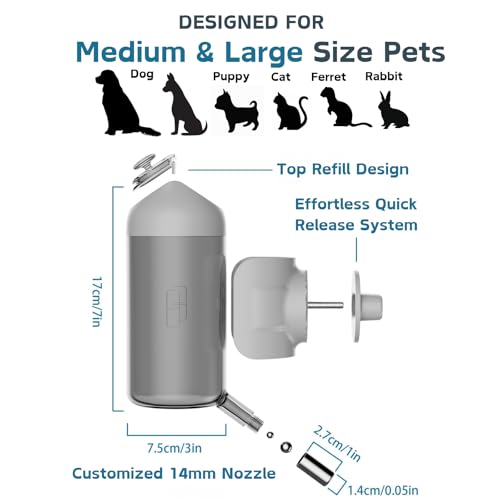 Pet Water Bottle Hanging Dog Water Dispenser Kennel Drinker Kettle Feeder BPA Free Cage Crate Hutch Puppy Cat Rabbit (17o...
