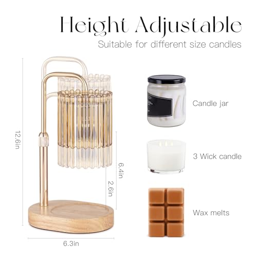 Candeldo Candle Warmer Lamp with Timer: Gold Candle Warming Lamp Height Adjustable Wax Melt Warmer Dimmable Modern Farmhou...
