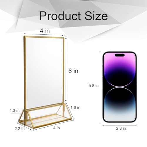 NIUBEE 6Pack 4 x 6 Clear Acrylic Sign Holder with Gold Borders and Vertical Stand, Double Sided Table Menu Holders Picture...