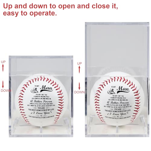 SYNGUCK Engraved Baseball Gift for Husband - You Complete Me Romantic Message - Clear Acrylic Display Case - Wedding, Anni...