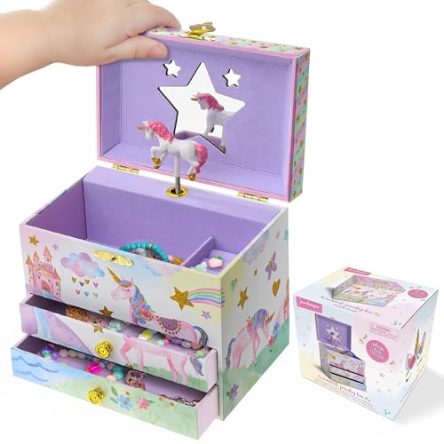 Jewelkeeper Enchanting Unicorn Musical Jewelry Box for Girls - Sparkling Rainbow Design Music Box with 2 Pullout Drawers t...