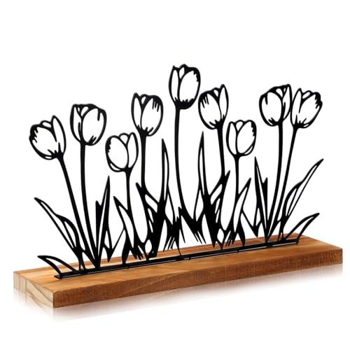 Thyle Metal Spring Tulip Stand Floral Home Decor Tulip Flowers Farmhouse Decor Metal Tray Spring Flower Art Supplies Table...