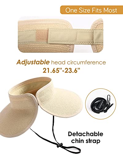 FURTALK Sun Hats for Women Wide Brim Beach Hat Straw Visor Ponytail Summer UV Packable Foldable Beach Vacation Essentials