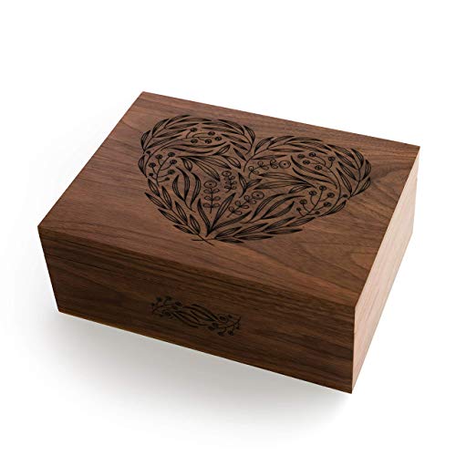 Floral Heart Wooden Memory Box for Wedding Anniversary [Personalized Custom Keepsake Box for New Baby, Mother's Day Gift f...