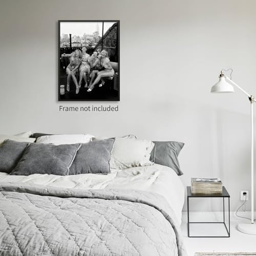 Retro Black And White Woman Canvas Wall Art Fashion Rooftop Party Posters Trendy Glam Girly Prints Pictures Woman Cheers A...