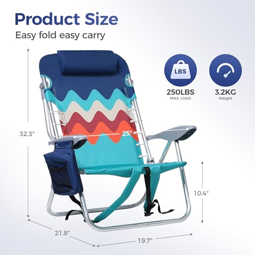 ALPHA CAMP Beach Chairs Set of 2 with Cooler Bag 4 Position Classic Lay Flat Folding with Backpack Straps Support 250LBS (...