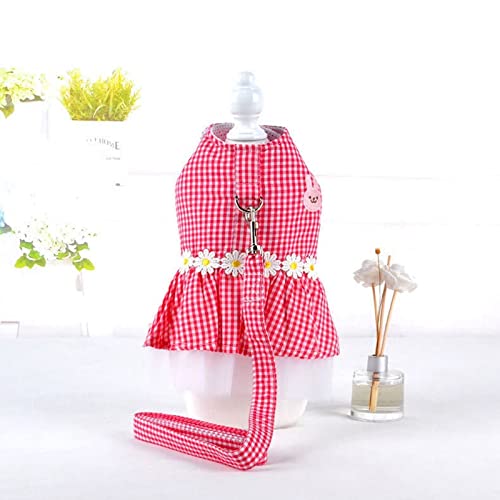 Small Dog Dress with Leash Set Adjustable Dog Harness Dress with D Ring Breathable Walk Doggie Outfits for Puppy Girl and ...
