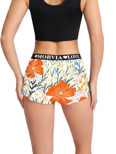 Morvia 6 Pack Gothic Halloween Print Boyshorts, High Waist Variety Underwear with Elastic Band, Skull Rose Stars Pattern