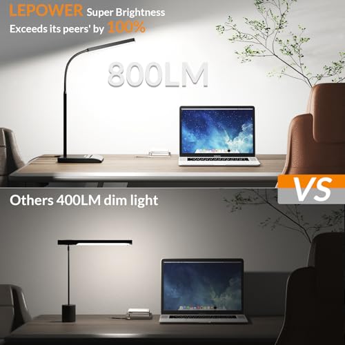 LEPOWER Desk Lamp, 800LM LED for Home Office, 12W Reading for Desk, Eye-Caring Light, Touch Table Gooseneck Lamp, 50 Light...