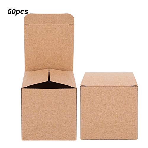 DCQRY 50PCS Kraft Paper Box Candy Bags Bulk Folding Retro Gift Boxes Mini Gift Wrapping Box Craft Carton Set for Christmas...