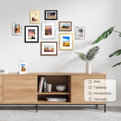 ccdcc 4x6 Picture Frame Set of 2, 4 x 6 Wood Photo Frames with Mat for 3.5x5, Rustic Natural Wooden Frame with Real Glass ...