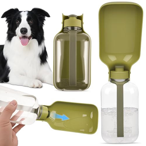 Legiuf Portable Dog Water Bottle-18 Oz Leak-Proof Green Water Bowl Dispenser for Walk Hiking or Travel