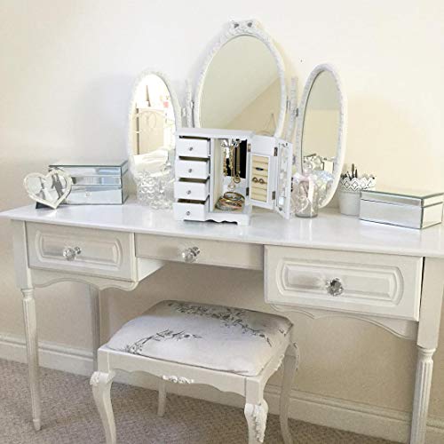 RR ROUND RICH DESIGN Jewelry Box - Made of Solid Wood with 4 Drawers Organizer and Built-in Necklace Carousel and Large Mi...