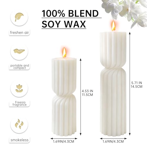 Set of 2 Ribbed Pillar Candles Handmade Soy Wax Scented Ribbed Candles,Hourglass Pillar Candle,Wax Elegant Bubble Natural ...