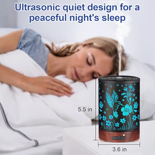 Essential Oil Diffuser- Aromatherapy Diffuser with7 Colors Light and Auto-Off for Women Metal Cool Mist Humidifier for Hom...