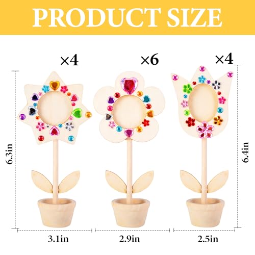 14 Sets DIY Paintable Wood Flowers Photo Holders, Mother's Day Crafts Wooden Flower Picture Frames, Spring Flower Pot Unfi...
