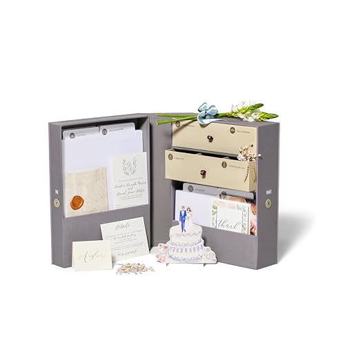 Savor Wedding Gifts Keepsake Box - Ideal Wedding Gifts for Newlyweds - Memory Storage with 52 Hand-Illustrated Labels & 10...