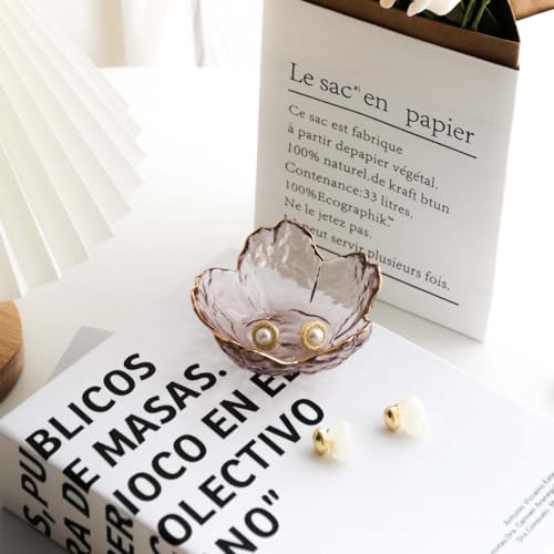GISK Pink Flower Jewelry Ring Dish Tray,Decorative Glass Trinket Dish,Room Decor Aesthetic, Modern Accent Tray for Vanity(...