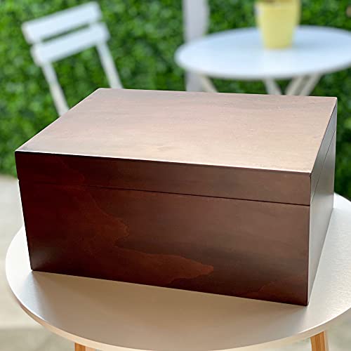 Blake & Lake Large Box with Hinged Lid - Wood Storage Box with Lid - Wooden Keepsake Decorative boxes with lids (Dark Oak)