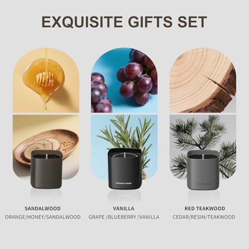 Men's Scented Candle Gift Set - 3 Pack Natural Soy Candles for Men,Teakwood, Sandalwood & Vanilla - Masculine Aromatherapy...