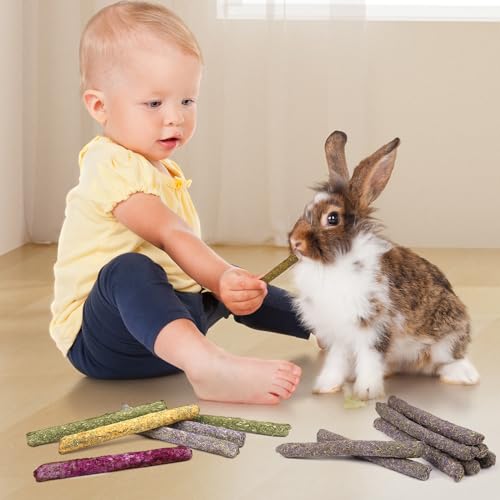 52Pcs Rabbit Chew Sticks, Guinea Pig Toys, Natural Timothy Grass Molar Teeth Stick, Mixing Flowers, Roses, Calendula and F...