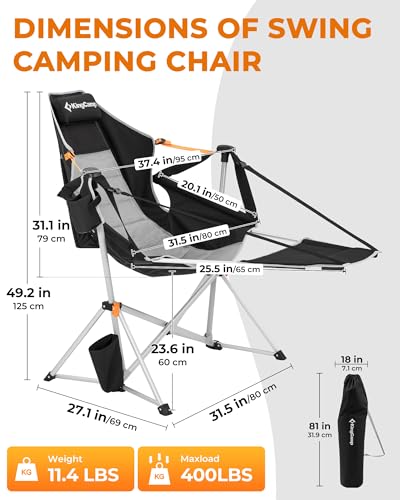 KingCamp Hammock Chair with Footrest – Heavy Duty Swinging Rocking Camping Chairs for Adults up to 400lbs, Folding Portabl...