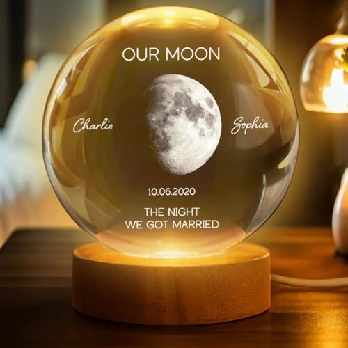 Evamall Personalized Our Moon Crystal Wedding Gift for Couples, Custom Memory Keepsake, Romantic Wedding Valentine’s Day G...