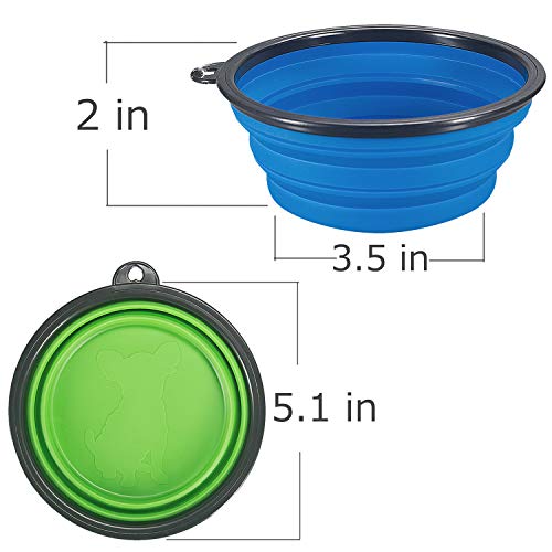 Comsun 2-Pack Collapsible Dog Bowl, Foldable Expandable Cup Dish for Pet Cat Food Water Feeding Portable Travel Bowl Blue ...