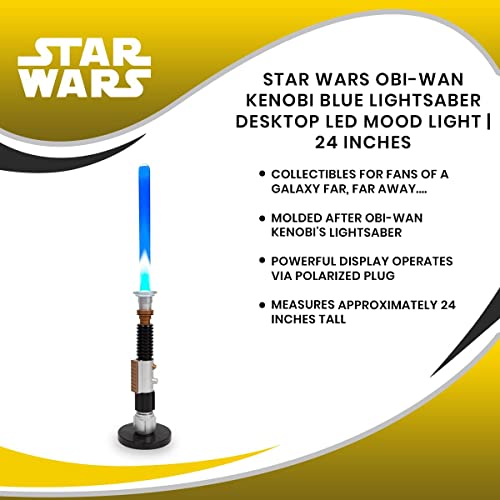 Star Wars OBI-Wan Kenobi Blue Lightsaber 24-Inch Desktop LED Mood Light | Nightstand Table Lamp for Bedroom, Desk, Playroo...