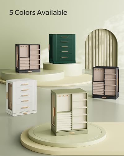 SONGMICS Jewelry Box 360° Rotating, Jewelry Storage Case with 5 Drawers, Jewelry Organizer, Glass Window, Spacious, Vertic...