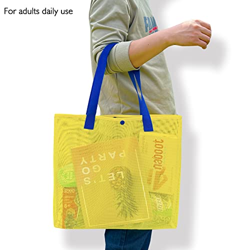 hsmyank 2Pack Large lightweight Simple Mesh Beach Tote Bag With snap Button Reusable Pool Bag for Outdoor Travel Shopping Gym
