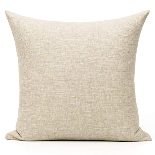 All Smiles Beige Linen Throw Pillow Covers 16x16 Set of 2 Neutral Khaki Decorative Farmhouse Décor Burlap Cushion Cases Ho...