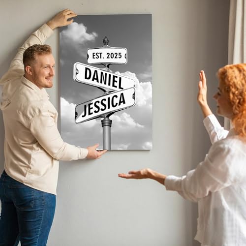 Custom Canvas Prints Crossroad Street Sign Valentines Day Gifts for Couples, Personalized Name & Date Vintage Street Sign ...