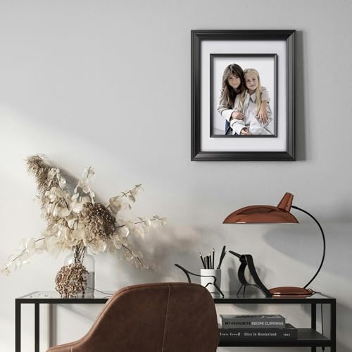 Yaetm 11x14 Black Picture Frame with Decorative Inner Frame & Tempered Glass, Display 8x10 Photos with Mat on Wall - Portr...