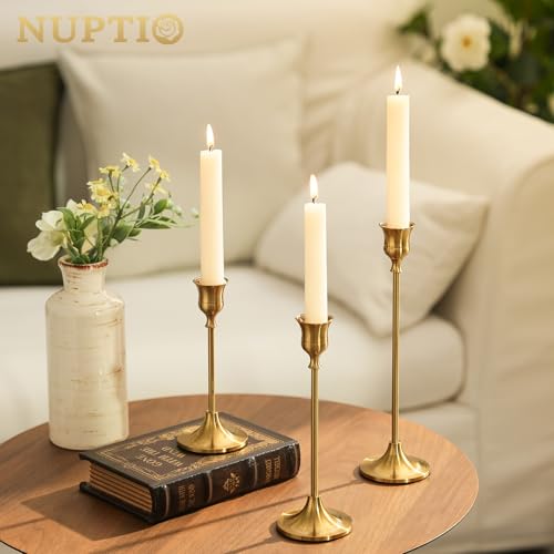 Candlestick Holders Taper Candle Holders, Set of 3 Candle Stick Holders Set, Brass Gold Candlestick Holder Set, Vintage Mo...