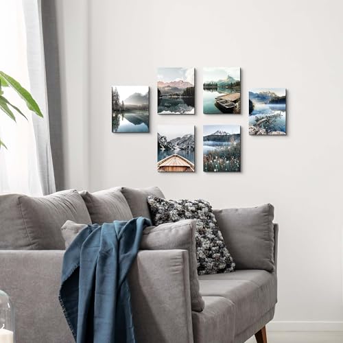 Nature Lake Landscape Wall Art: Unframed Pier Boat Poster Decor Forest Mountain Scenery Prints Photography Relaxing Theme ...
