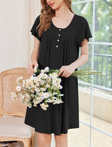 Ekouaer House Dress for Women with Pockets Short Sleeve Moo Moos Plus Size Nightgowns Floral Print Mumu Dresses
