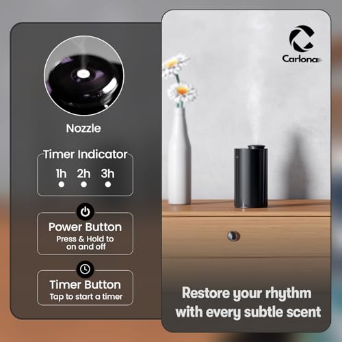 CARNOLA Waterless Essential Oil Diffuser for Car & Home with 3x10ml Oils, Portable Aromatherapy Device, USB-C Rechargeabl...