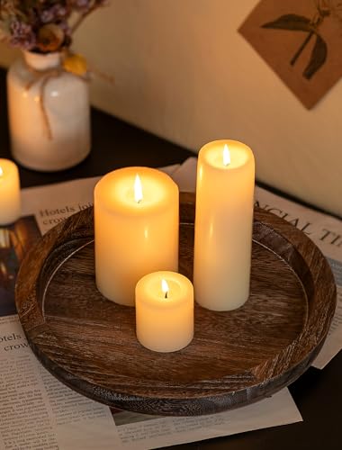 Hanobe Candle Plate Holder Tray: Round Wood Decorative Candle Plate - Rustic Farmhouse CoffeeTable Decor - Tealight Pillar...