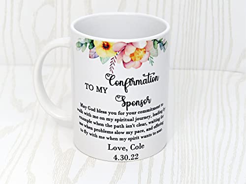 Personalized Confirmation Sponsor Mug – Custom Thank You Gift with Name – Religious Appreciation Present for Mentor or God...
